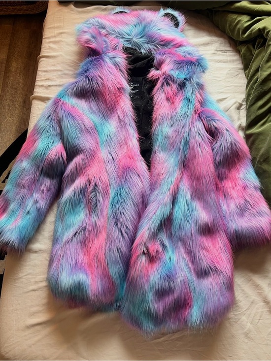 SpiritHoods Jackets & Blazers - SpiritHoods Multicolor Faux Fur Hooded Coat in Pink, Purple & Blue